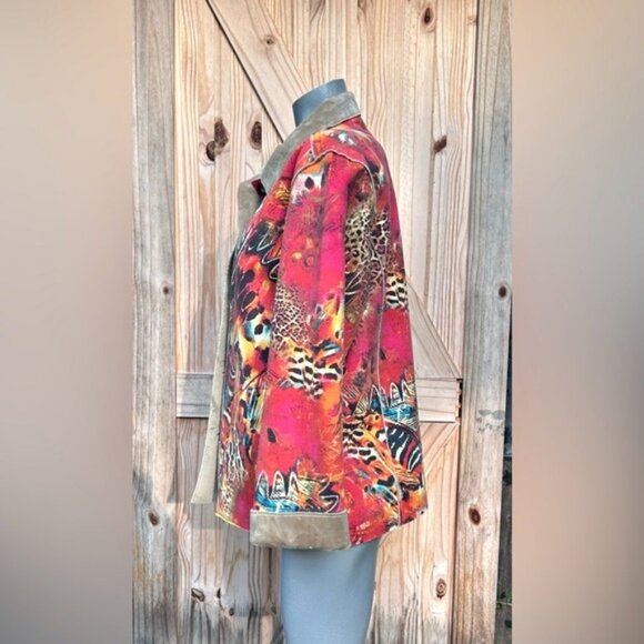 Chicos Animal Print Art Faux Suede Soft Jacket~L~ - Picture 4 of 6
